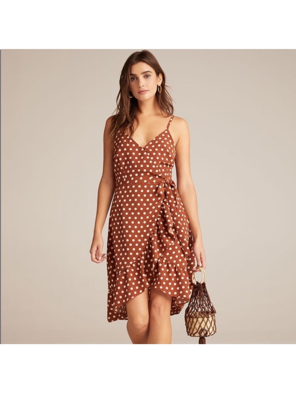 NWT Sanctuary Bianca Rust Polka Dot Wrap Midi Dress - Picture 2 of 5